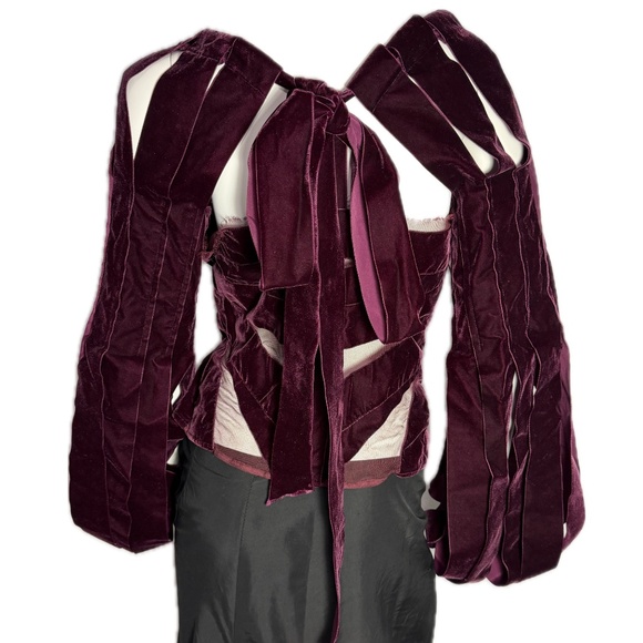 TOM FORD YSL 2002 Burgundy Velvet Corset Bustier Lace Runway Top 42 10 NWT - Picture 13 of 16